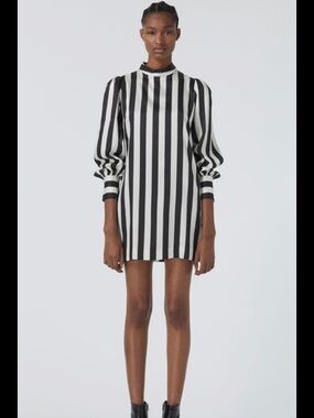 The Kooples Black & White Striped Mini Dress
